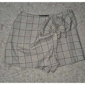 Abercrombie & Fitch Wrap Mini Skort Womens XS Gray Red Plaid Side Zip Y2k Preppy